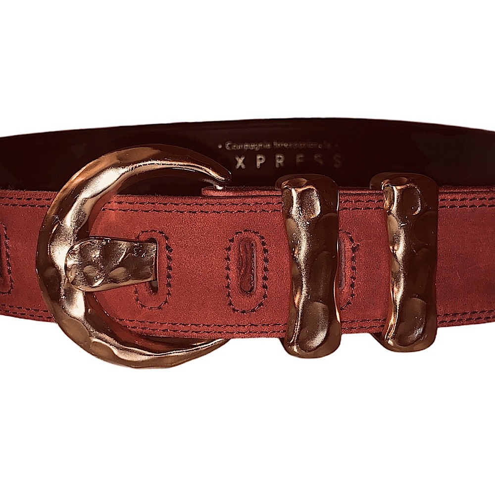 Express burnt orange leather belt gold buckle EUC - Picture 3 of 8